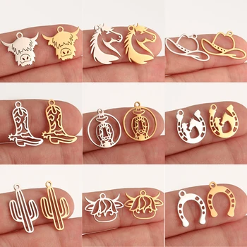 5Pcs Western Cowboy Boot/U Horseshoe/Hat Charms Stainlesss Steel Equestrian Pendants Fadeless Crafts Supplies DIY Jewelry Making