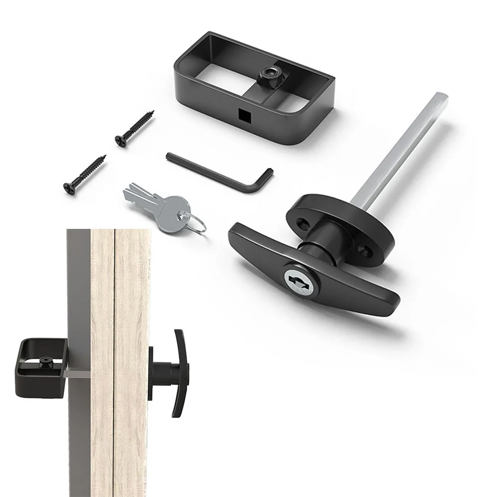 Door Hardware T-Handle Lock Set Black Lock With 2 Keys Zinc Alloy 1 Set Accessories Home Improvement For Shed Barn door lock cylinder door lock accessories lock keys