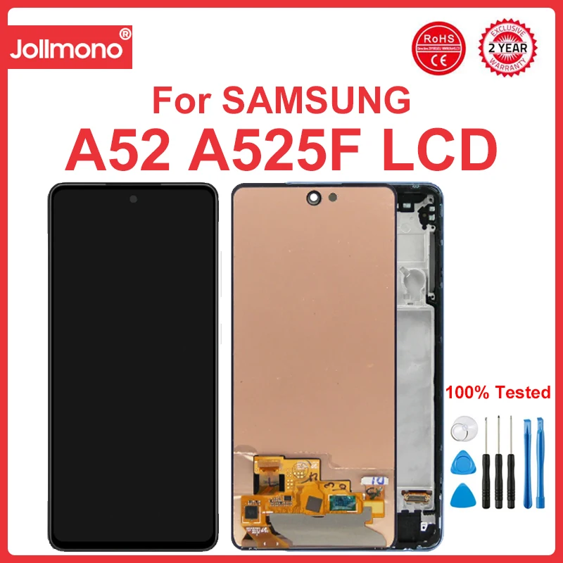 

AMOLED A52 Screen for Samsung Galaxy A52 A525F 525F/DS Lcd Display Touch Screen with Frame Digitizer Assembly for Samsung A52 4G