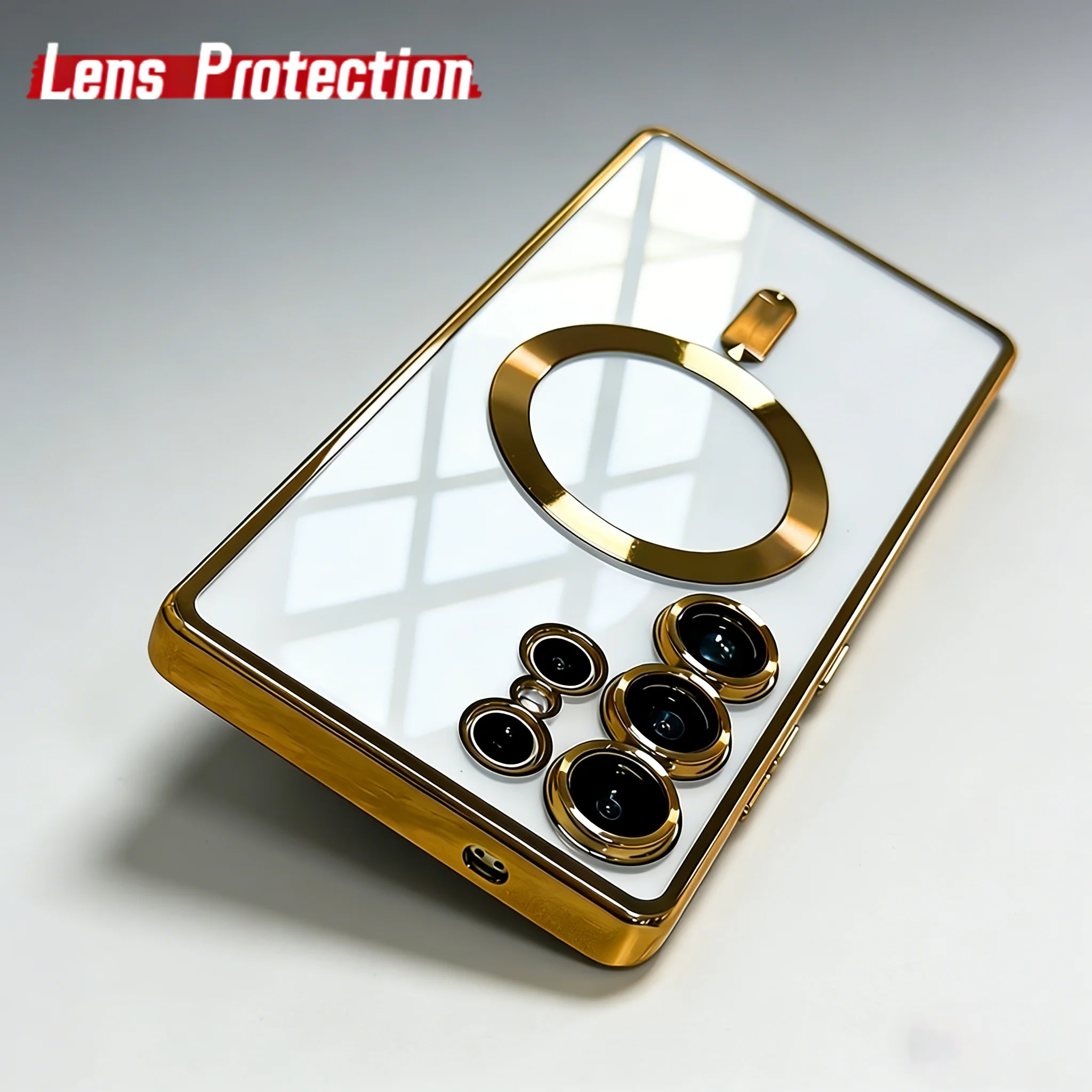 Luxury Magnetic Wireless Charging Case with Plated Clear Soft Cover