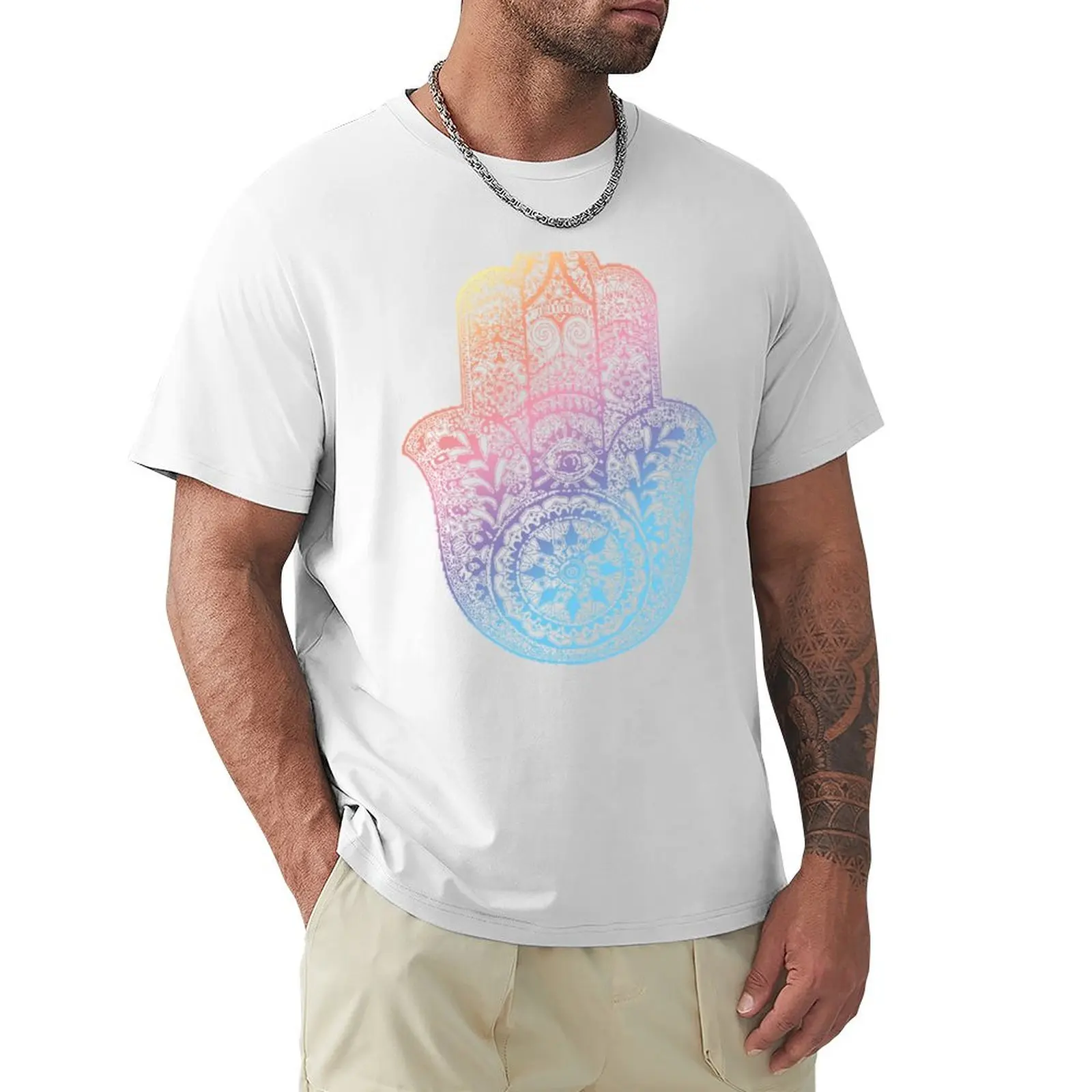 

Rainbow Hamsa T-shirt anime clothes aesthetic clothes blanks plus size tops T-shirts for men cotton