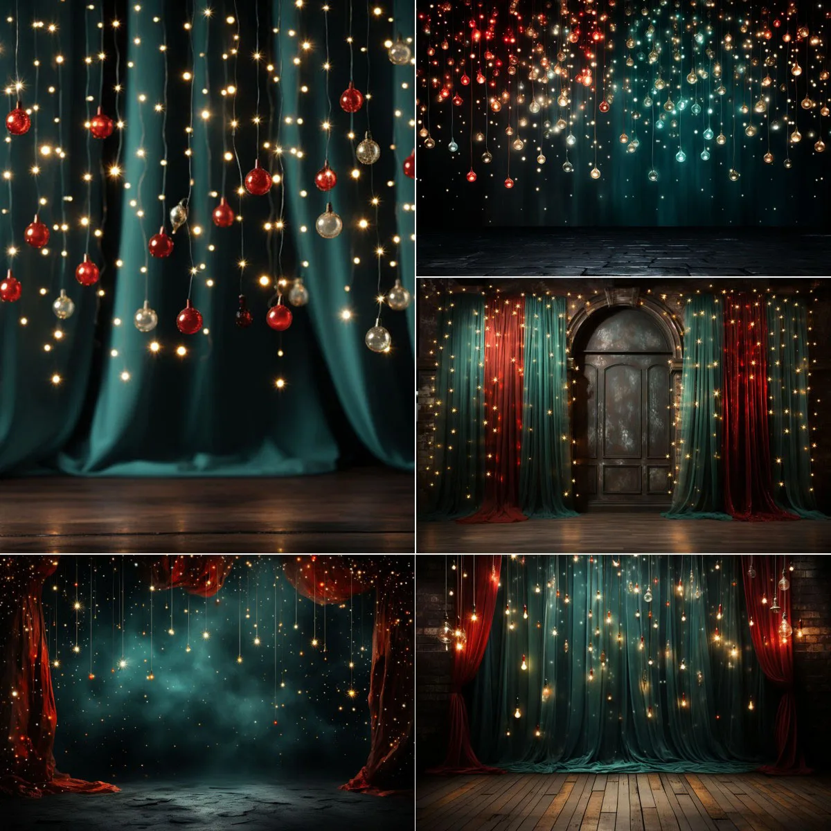 

Mehofond Christmas Decor Photography Background Vintage Red Cyan Curtain Glitter Girl Portrait Photography Background Photocall