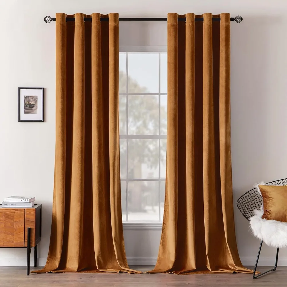 

MIULEE Velvet Curtains Gold Brown Elegant Grommet Curtains Thermal Insulated Soundproof Room Darkening Curtains/Drapes