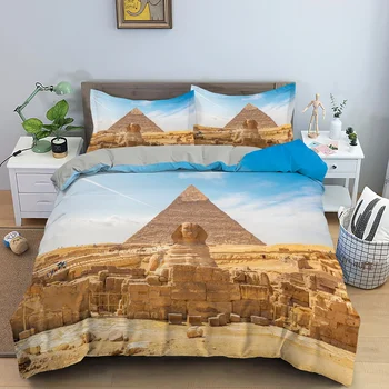 Ancient Egyptian Pyramids Bedding Set Classical Architecture Duvet Cover Bedclothes King Twin Queen Double Polyester Quilt Cover