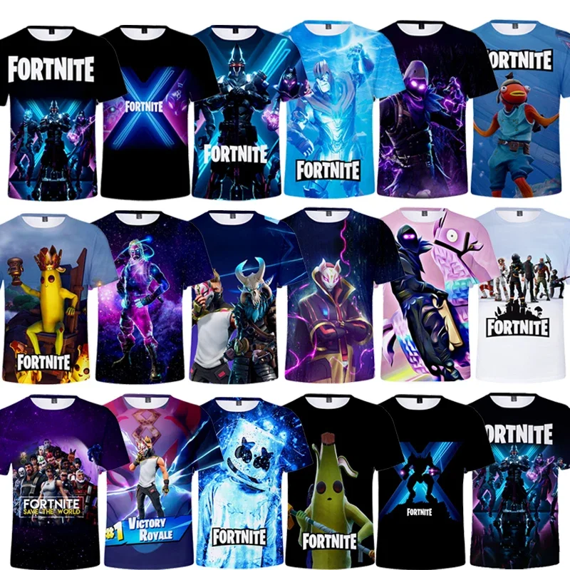 Детская одежда, футболки для мальчиков, футболки с 3D-принтом игры Fortnite, забавная аниме одежда с коротким рукавом для маленьких девочек, уличная одежда