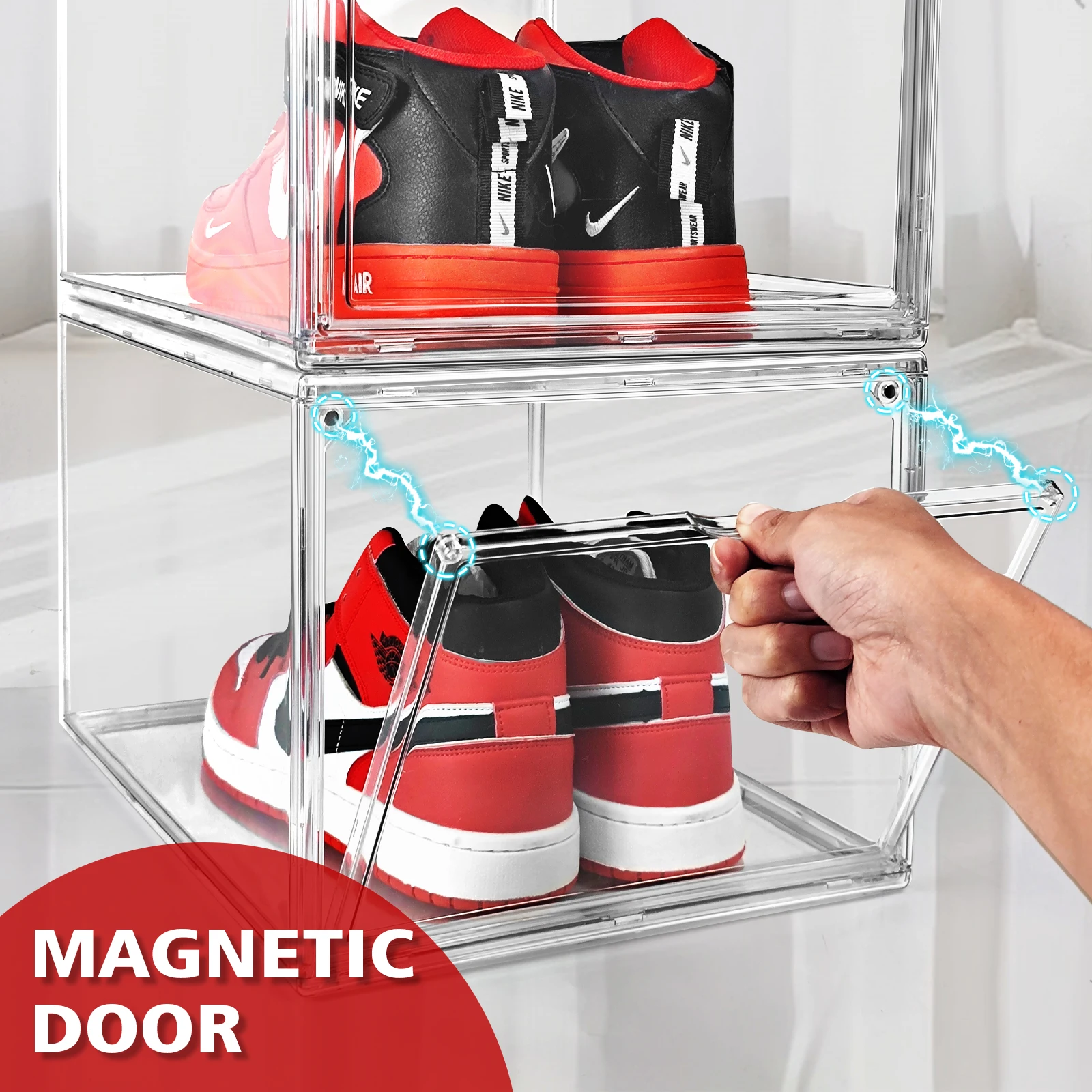Thicken Acrylic Shoe Storage Cabinet Clear Shoe Box Stackable Magnetic Open Sneaker Rack Shoes Organizer