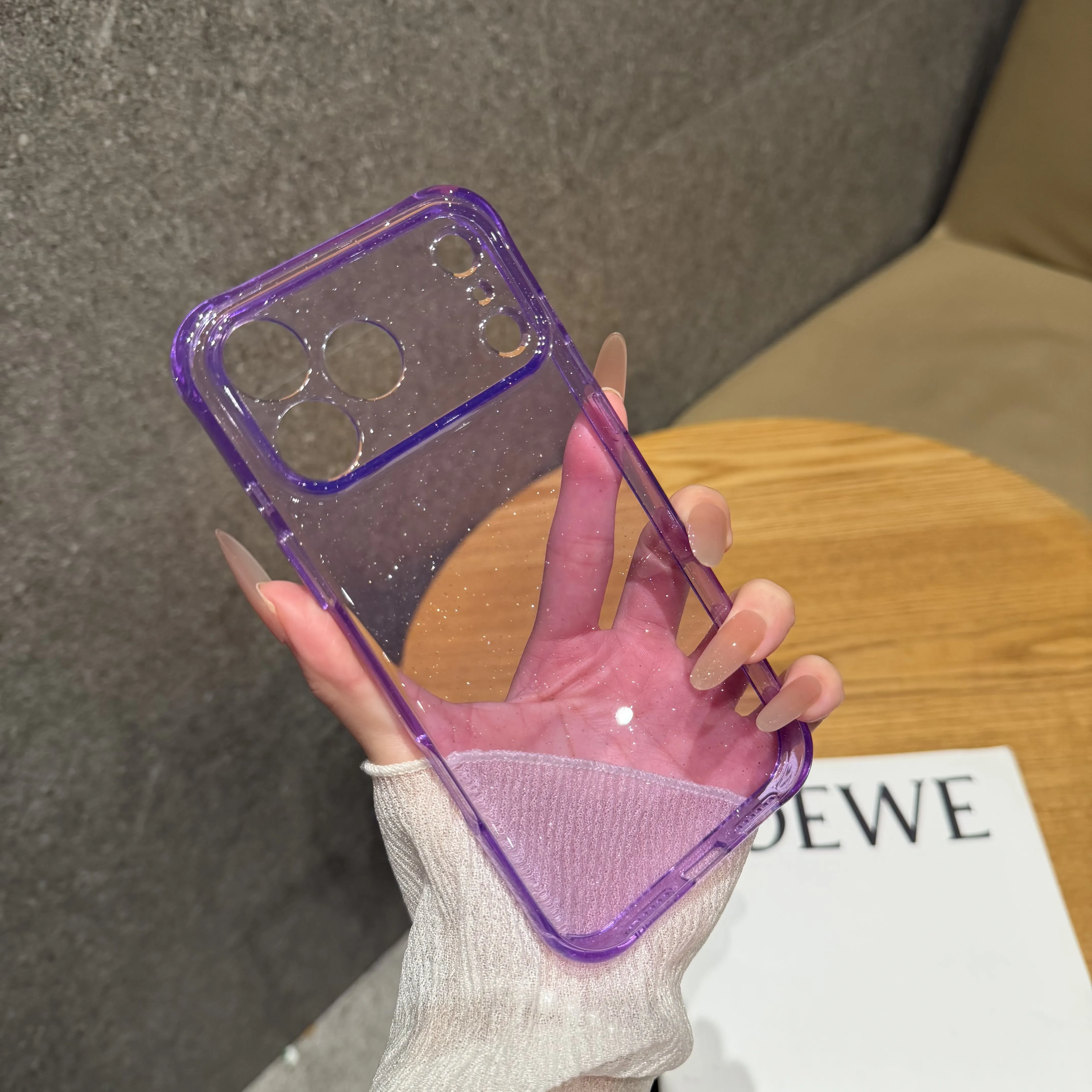 Sparkling Glitter Hybrid Protective Case with Transparent Lens Shield and Soft Bumper Cover