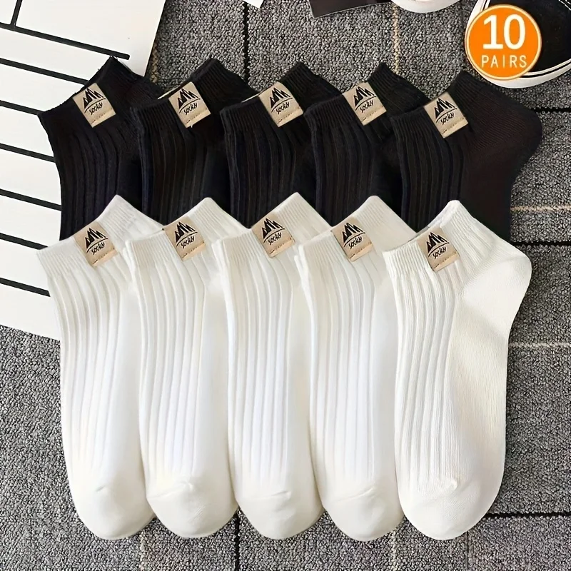 흑백 색상의 고품질 남성용 야외 스포츠 피트니스 캐주얼 양말 5/10쌍 편안하고 부드러운 남성용 양말