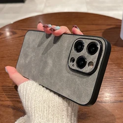 Luxury Matte Soft Suede Leather Fabric Shockproof Retro Phone Case - iPhone 14 Pro (Light Gray)