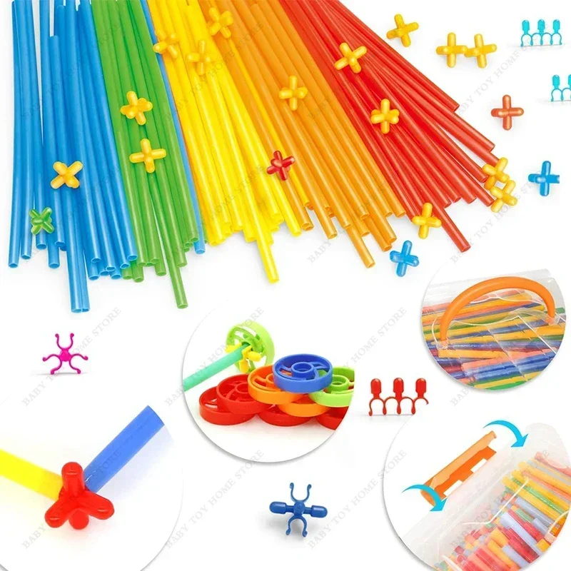 Straw Constructor Toys STEM Building 500PCS Plastic Engineering Thin Tube Blocks Educational Toy Kit for Kids Gifts