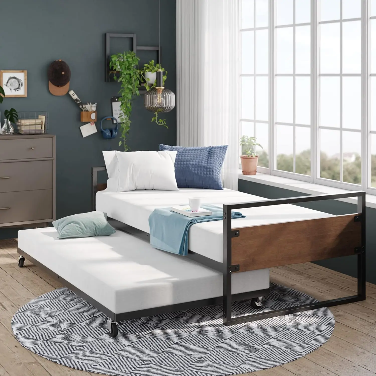 

ZINUS Suzanne Bamboo and Metal Daybed with Trundle / Mattress Foundation with Steel Slat Support / Easy Assembly, Twin