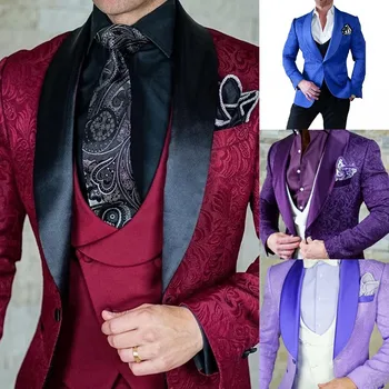 Vendita calda abiti da uomo modello e smoking da sposo nero scialle bavero in raso Groomsmen matrimonio Best Man (giacca + pantaloni + gilet + cravatta) C691