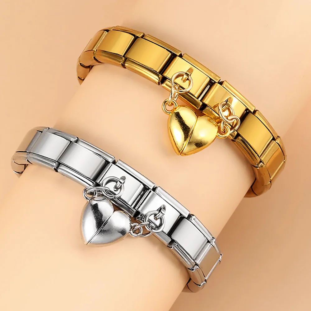 URING Mode Herz Magnetische Anziehung Abnehmbare Italienische Charm Link Fit 9mm Edelstahl Armband Schmuck DIY Machen