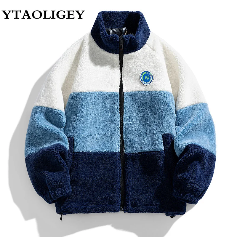 

Winter Lamb Wool Coat Men Cashmere Stand-Up Collar Fleece Thicken Jacket Warm Zip-Up Plush Sweatshirt Outerwear Plus Size M-8XL
