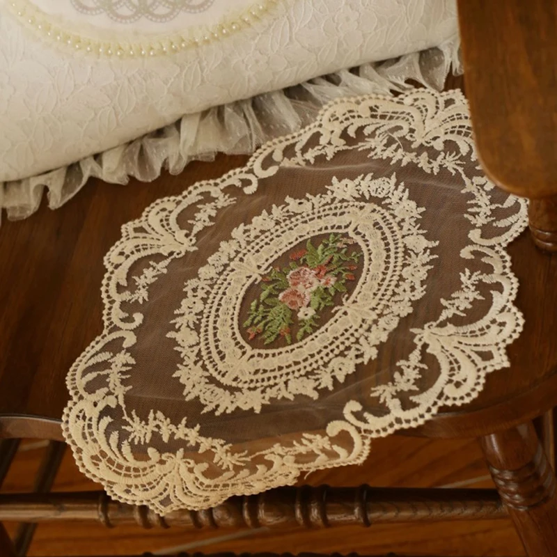 

1Pc Retro Oval Lace Coaster Elegant Lace Tablecloth Coffee Coasters Table Mat cozinha acessórios de decoração