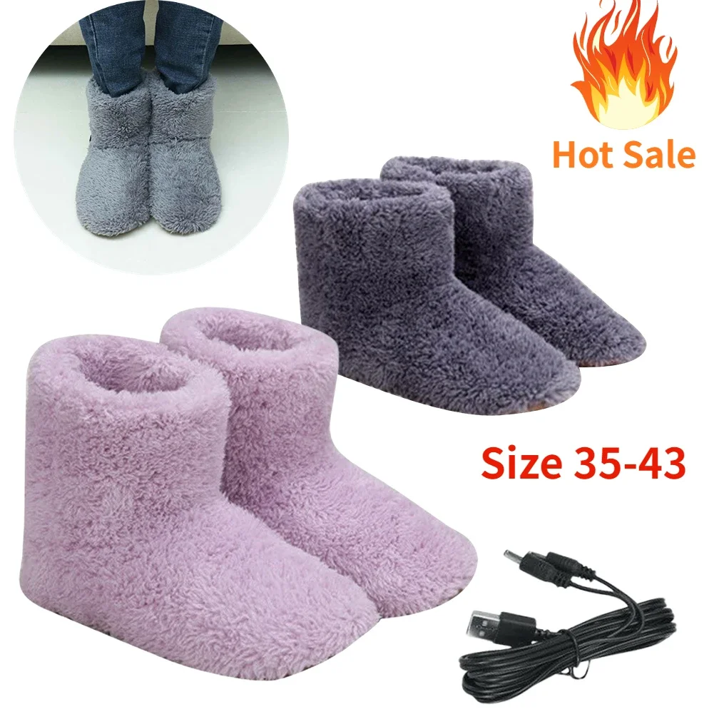 Electric Foot Warmer Winter USB Electric Heating Shoes for Women Men Comfortable Plush Washable Indoor Outdoor