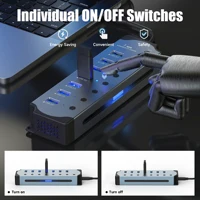 10 in 1 Powered USB HUB USB 3.0 Interface Individual Switch RGB E-Marker Heat Dissipation Design DC 5V Power Supply Adapter - Image 6