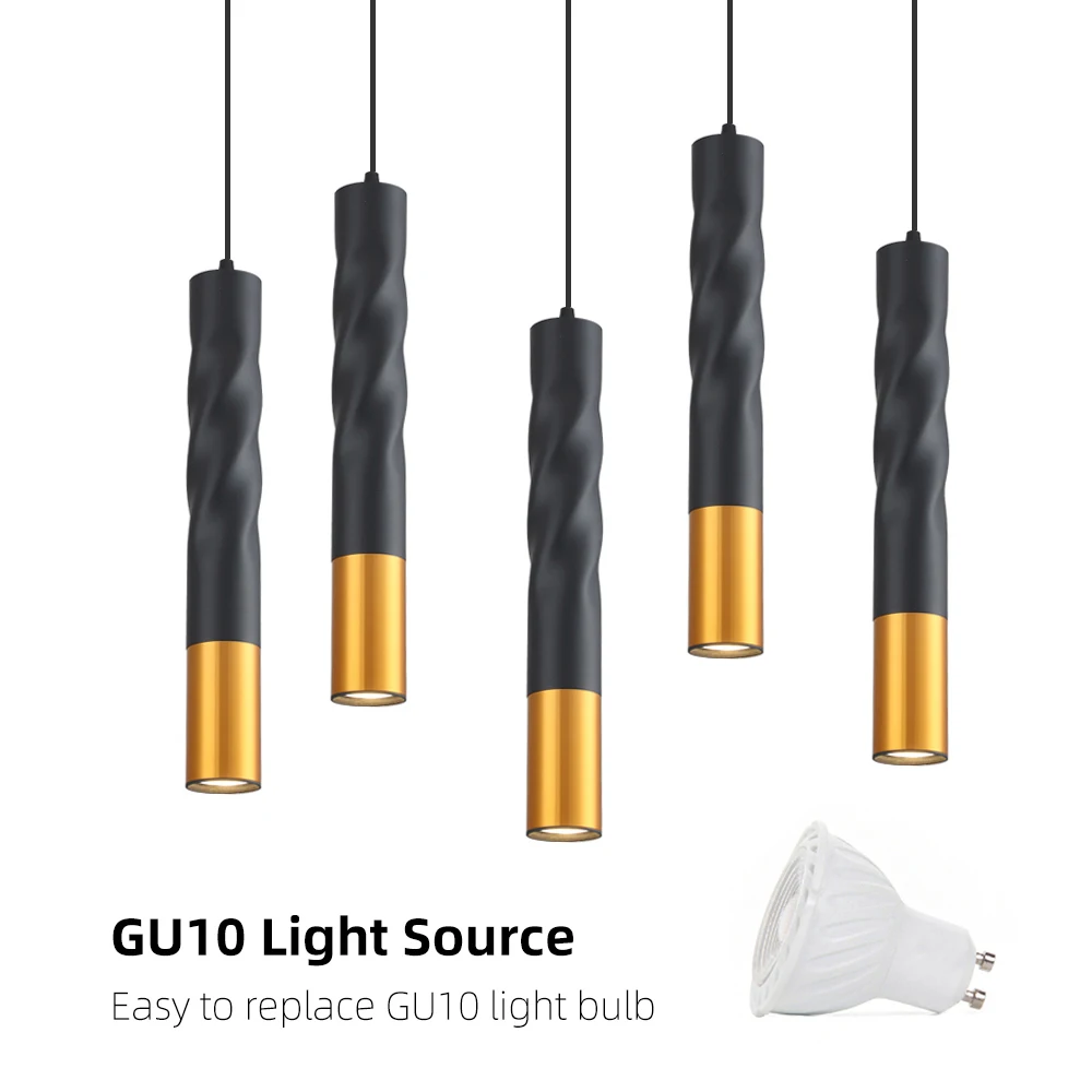 

Creative Replaceable GU10 LED Pendant Lamp Hanging Kitchen Island Dining Room Shop Bar Counter Decoration Cylinder Pipe Lights