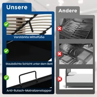 Двуспальная кровать с беспроводной зарядкой USB-C, мягкий каркас кровати 180х200см, каркас кровати с местом для хранения вещей, решетчатое основание — изображение 6