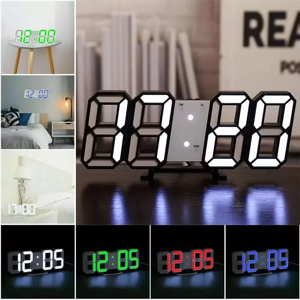 Colorful LED Desktop Clock with Dual-Time Display (Black Finish)