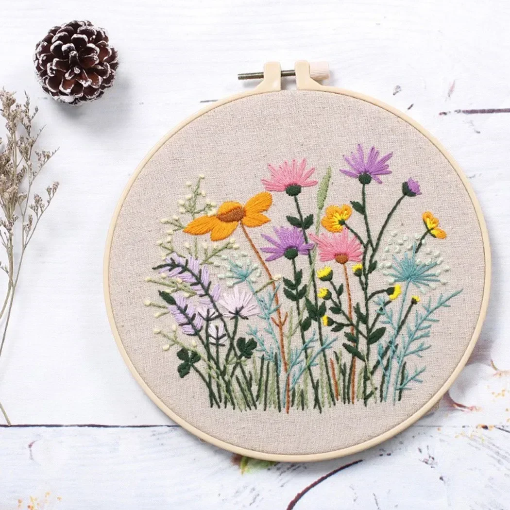 DIY Embroidery Cross Stitch Needlework Tools Beginners Home Sewing HandCraft Embroidery Set Flowers Plants Pattern DIY Craft cross stitch