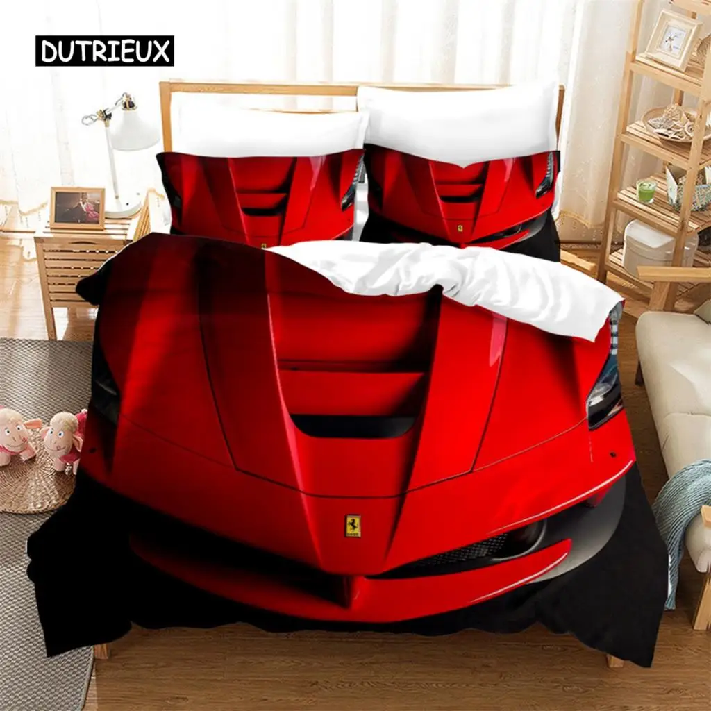

Cars Vehicles Bedding 3 Piece Boys Bedroom Decor Quilt Cover Pillowcase Cars Racing Print Bed Linen Set King Queen for Adults