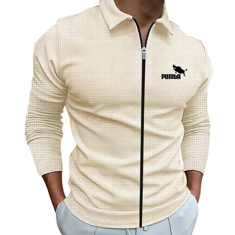 High Quality Fashion Men's Jacket Waffle Fabric Printed Lapel Casual Outdoor Sports Windproof Coat Slim Muscle Men's Clothing
