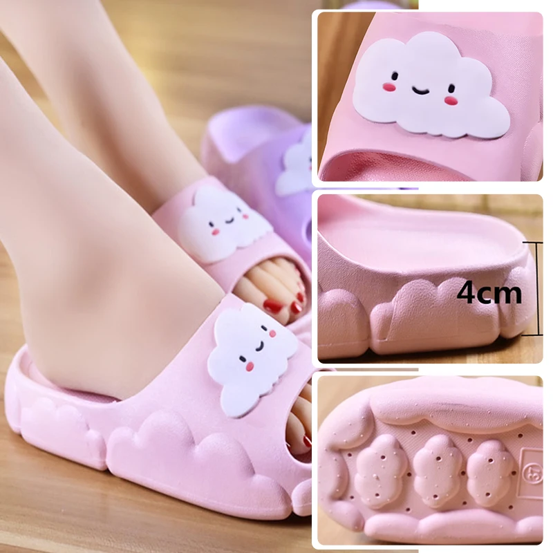 Platform Slippers For Women Indoor Non-slip Bathroom Shoes Soft Comfortable Home Slippers Summer Shoes Women Slippers 4cm Heel