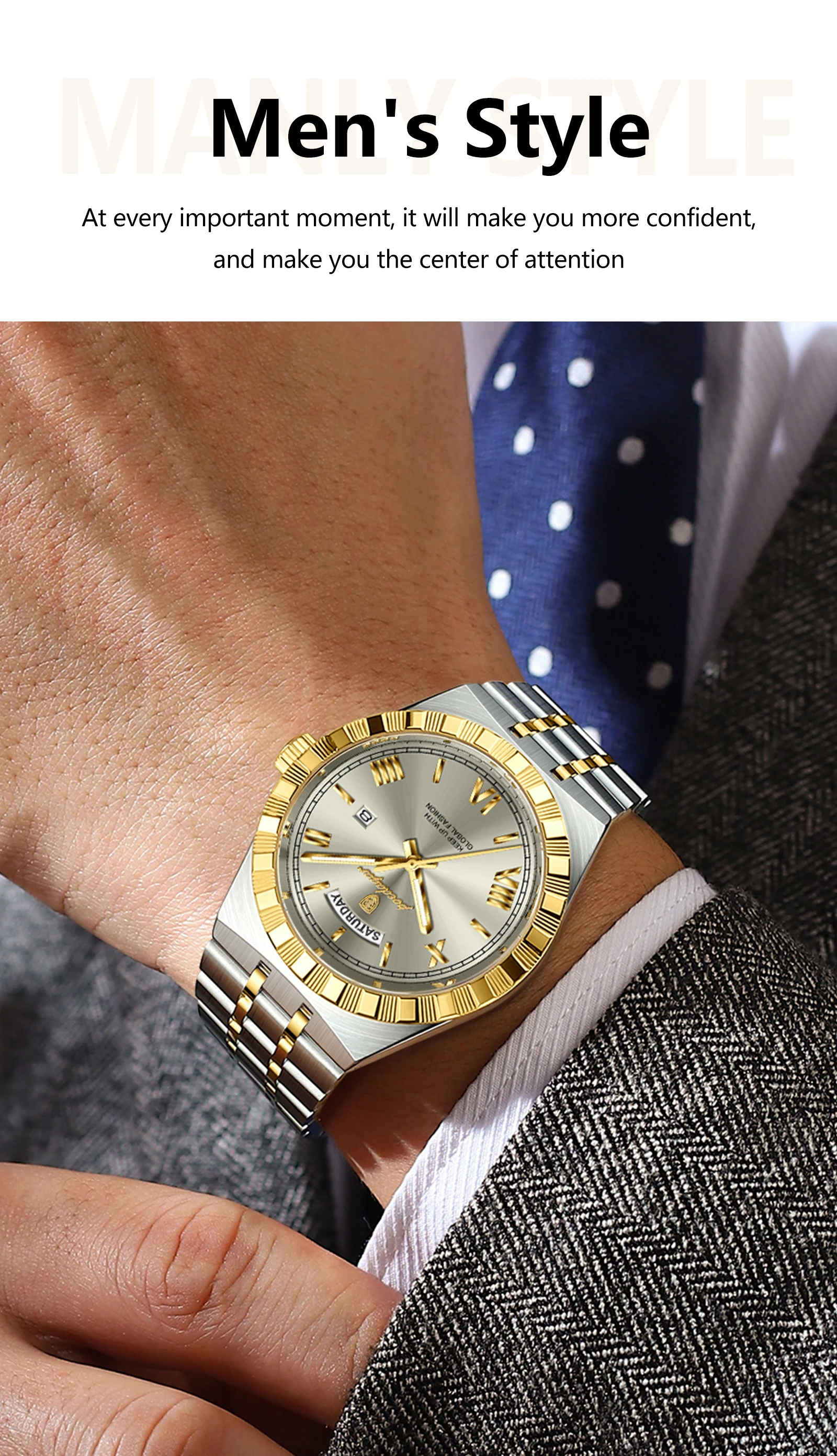 Luxury Mens Quartz Watch - Waterproof Luminous Stainless Steel Business Wristwatch