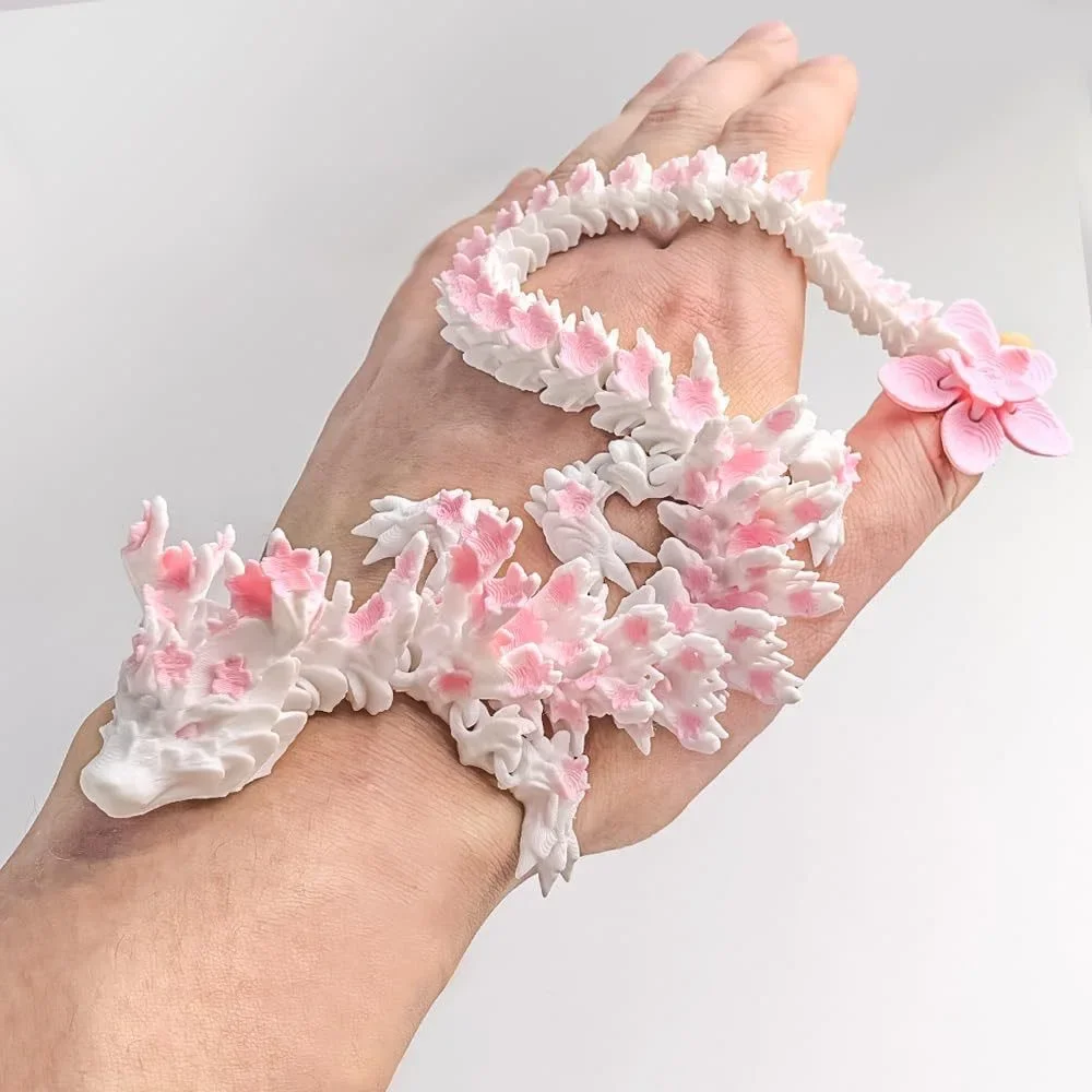 15/25cm 3D Printed Love Cherry Blossom Dragon Movable Joint Dragon Model Gifts Home Office Desktop Ornament Landscape Craft 2