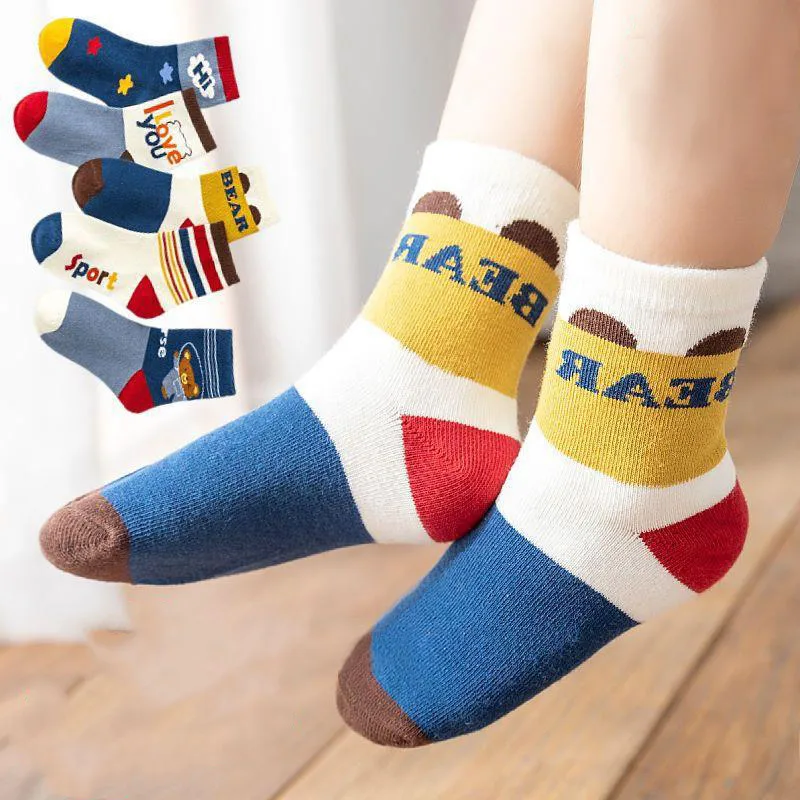 

5Pairs/lot Cartoon Baby Socks Cute Bear Rabbit Striped Sock for Toddler Boy Girl Spring Autumn Kids Casual Middle Tube Socks