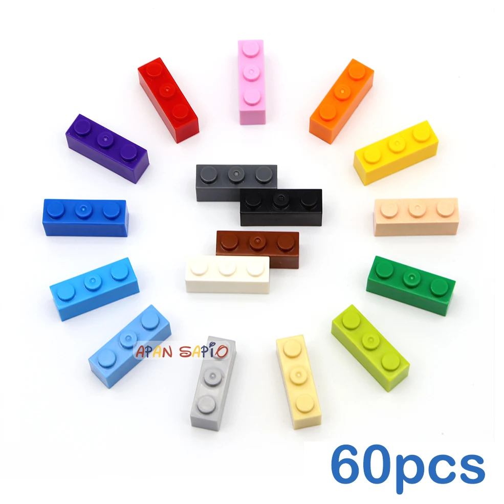 60pcs 두꺼운 1x3 DIY 빌딩 블록 피규어 벽돌 점 교육 크리 에이 티브 크..