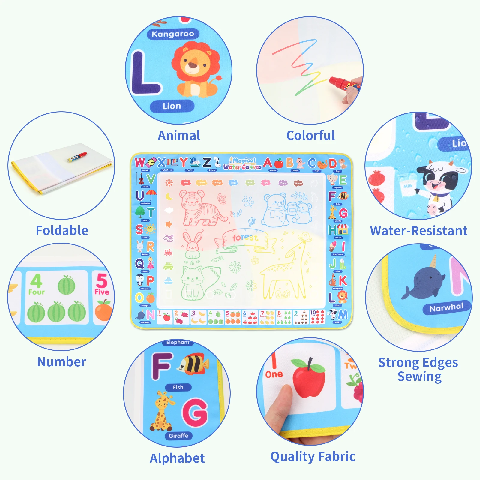 Coolplay Water Doodle Mat Coloring Drawing Mat with Reusable Magic Pens Montessori Painting Board Educational Toys Kids Gifts 5