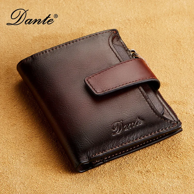 Men's Short Genuine Leather Wallet Top Layer Cowhide RFID Anti-theft Fashion Casual Money Clip with Driver's License Holder