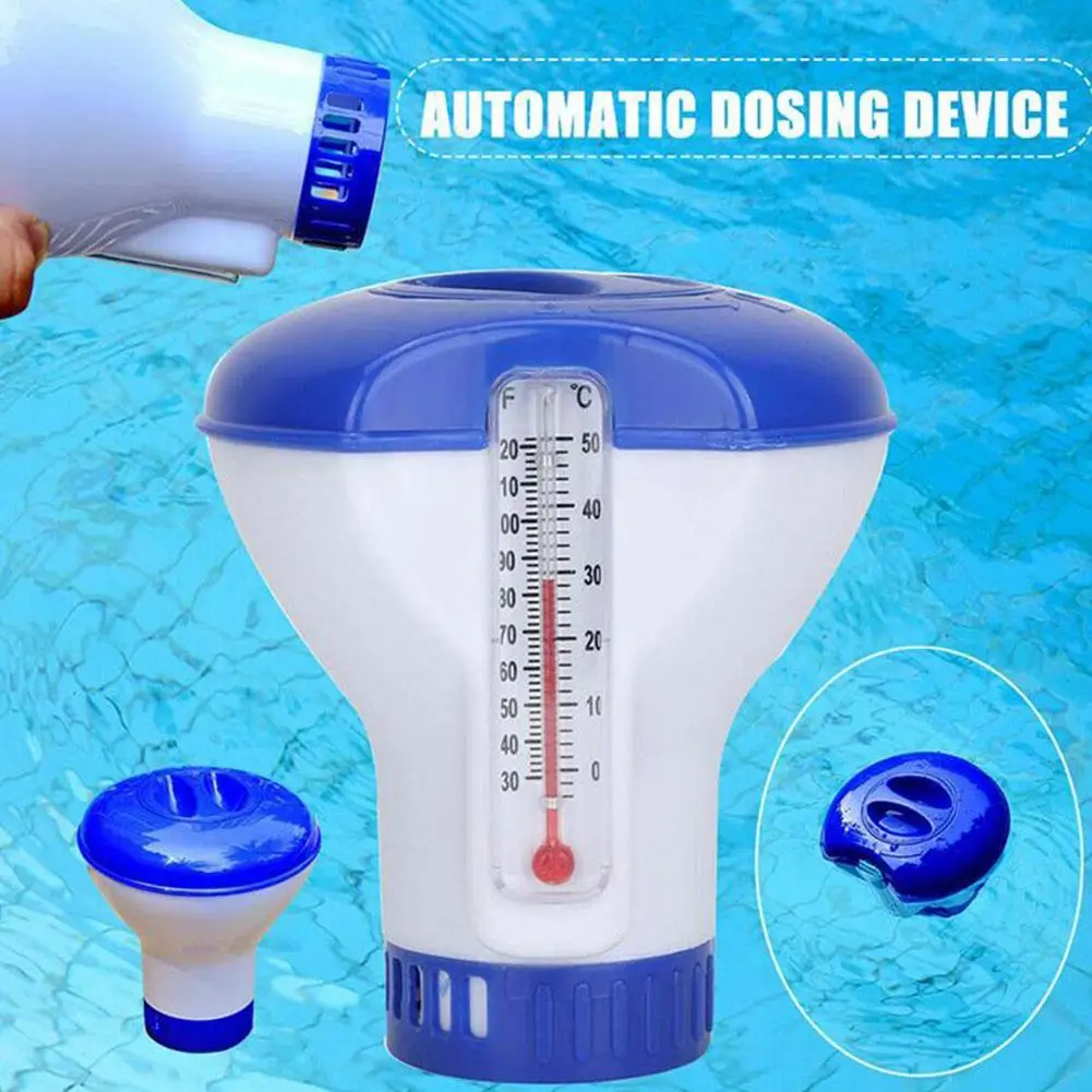 

Swimming Pool Automatic Dispenser Float Disinfection Pool Cleaning Dispenser Dispenser Tool With Thermometer 5-inch Q7M3