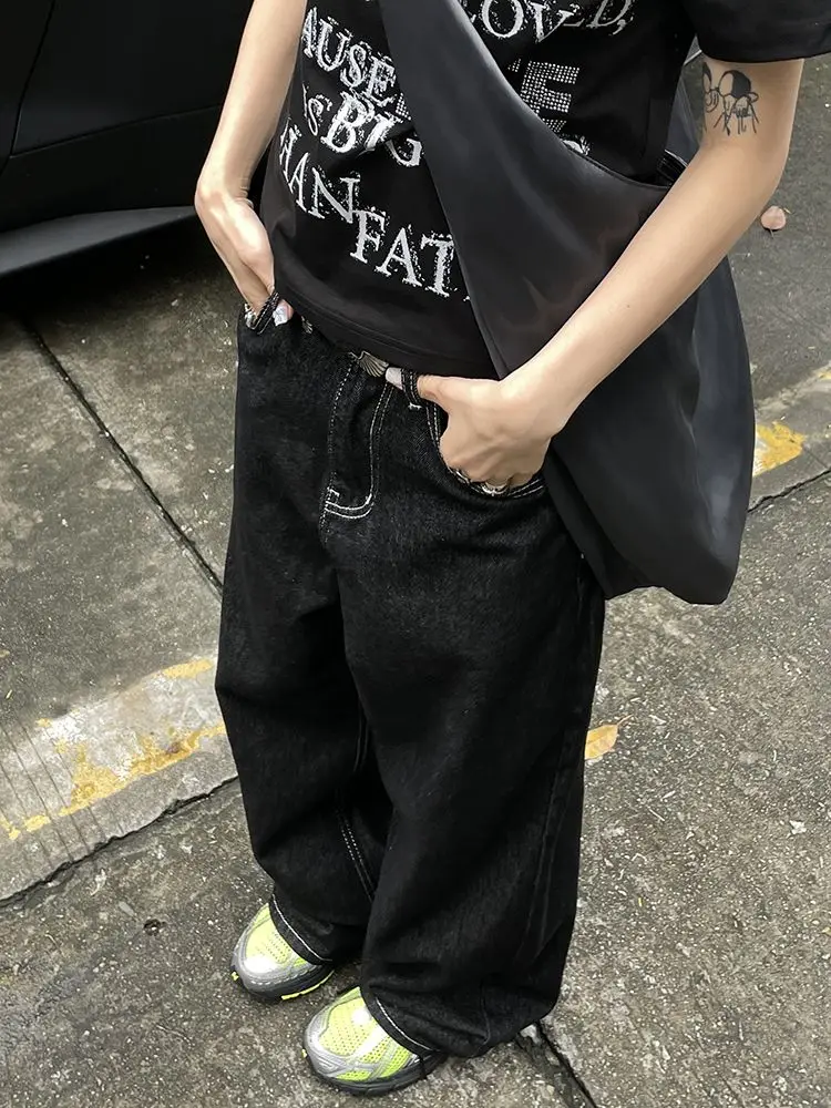 ADAgirl Vintage Harajuku Denim Pants Women Hip Hop Baggy Embroidered Jeans Trousers 2000s High Waist Korean Y2k Streetwear Mujer