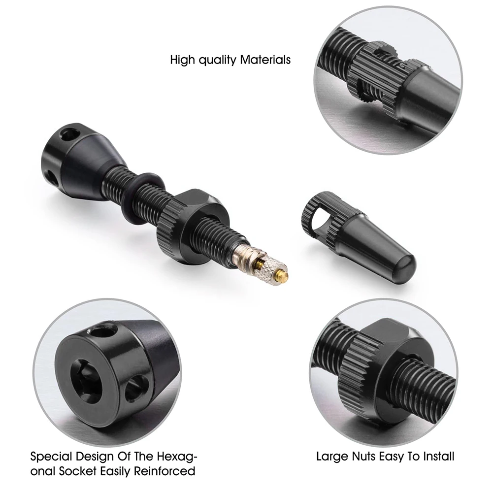 Bicycle Valve CNC Aluminum 40/44mm Road Bike Tubeless Tire Valve Value Core Remover Tool with Caps 1 Pair for Road Tubeless Tire