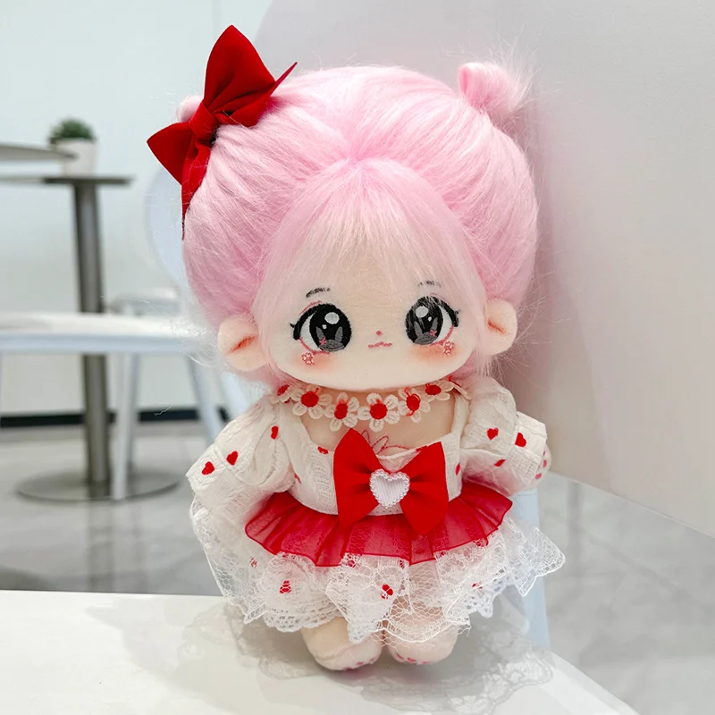 20cm Cute Red Bow Dress Suit Plush Doll Toy Kawaii Stuffed Soft Idol Cotton Doll for DIY Clothes Girls Kids Fans Collection Gift одеяло лебяжий пух soft collection р 110х140