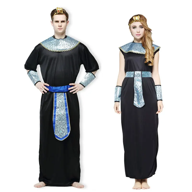 

Ancient Egyptian Pharaoh Prince Cosplay Men Egypt Cleopatra Princess Costume Women Black Long Halloween Party Dress