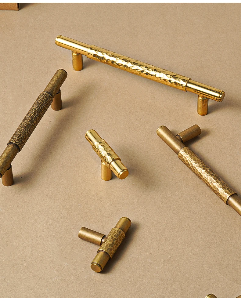Dooroom Messinggriffe für Möbel, moderne gehämmerte gelbe Bronze, höhere Qualität, Schrank, Kleiderschrank, Kommode, Schublade, Schrankknöpfe – Detail 3