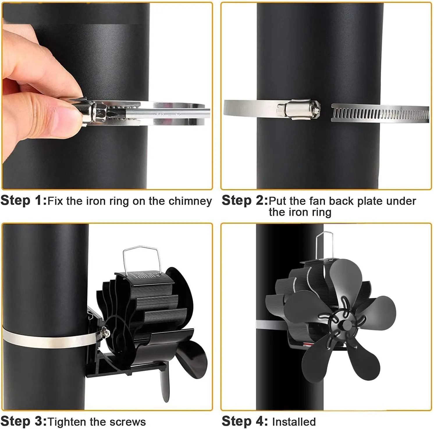 Magnetic Stove Fan Magnet Log Burner Fan Chimney Fan Silent Stove Flue Pipe Fan 4 Blade Heat Powered Wood Burner