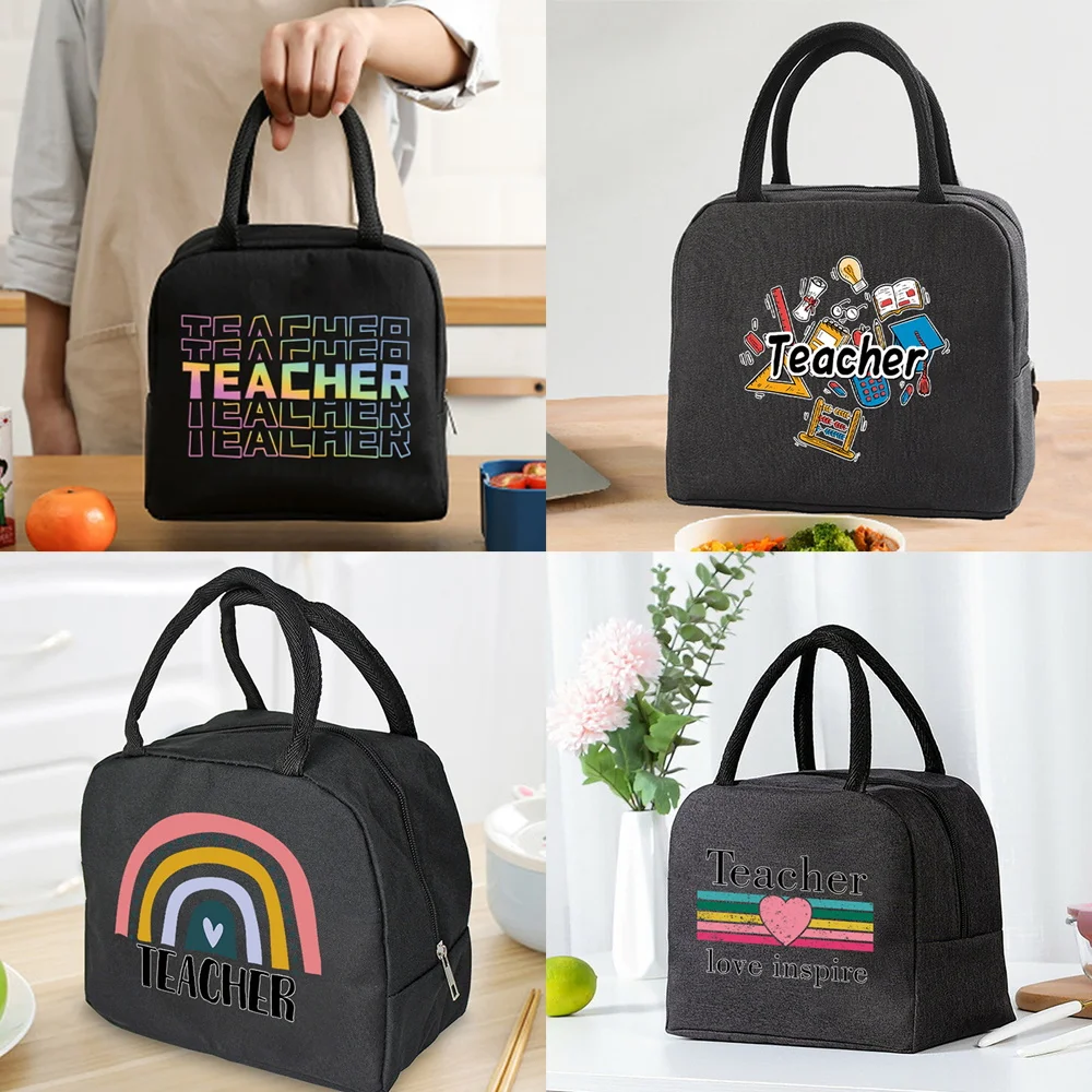 Insulated Lunch Bag  Zipper Cooler Tote Thermal Bag Lunch Box  Canvas Food Picnic Lunch Bags for Work Handbag Teacher Pattern insulated bag thermal lunch bags for women kids fridge pouch food tote cooler handbags for work canvas picnic box pink pattern