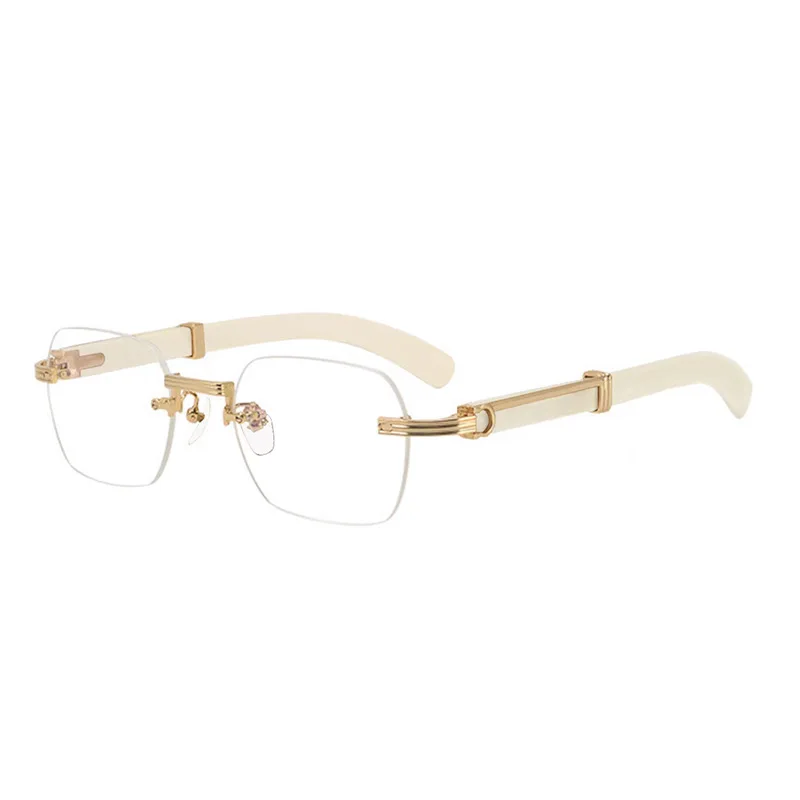 Luxury Rimless Reading Glasses with Buffalo Horn Temples - Anti Blue Light Business Eyewear
