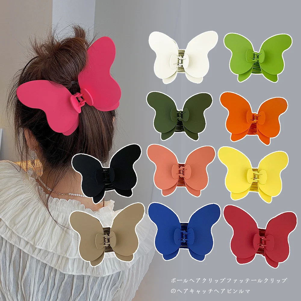 

Oversized 3D Color Frosted Double-Layer Butterfly Clip Back Head Clip Temperament Shark Clip Headdress Decorative Hair Clip