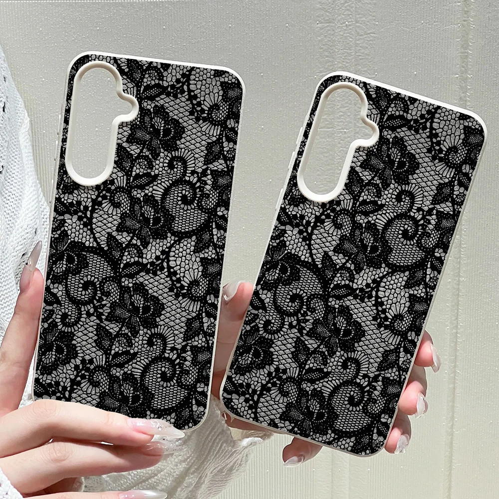 Elegant Full Black Lace Phone Case with Multi-Color Border Trim