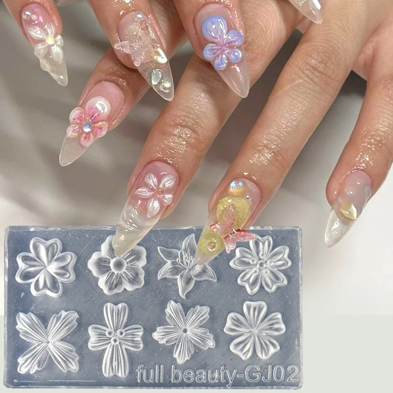 Nail Art Tools Spring Flower Petals Silicone Nail Mold Lily Cherry Blossom Floral DIY Design Manicure Template Carving Stencil