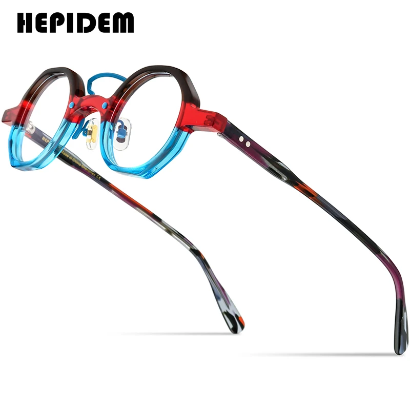 

HEPIDEM Multicolor Acetate Optical Glasses Frame Men 2022 polygon Round Eyeglasses Myopia Prescription Spectacles Eyewear 9244