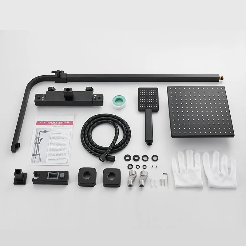 ROVATE Matte Black Thermostatic Shower System Wall Mounted Dual Function Bathroom Constant Temperature Faucet Combo Set shower set