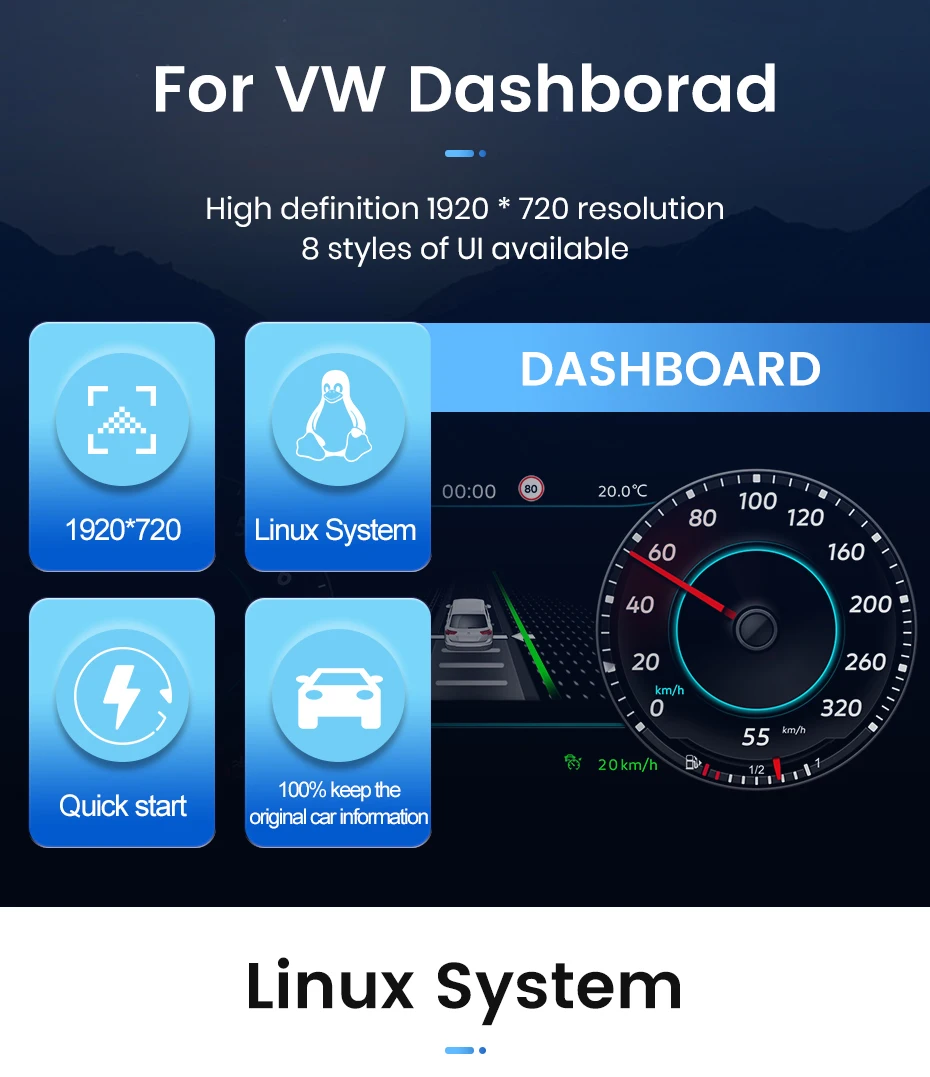 Junsun LCD-Armaturenbrett-Cluster für VW Golf MK7 Jetta Passat B6 B8 Tiguan Multivan, unterstützt HDMI Carplay, Instrumententafel, Cockpit – Detail 1