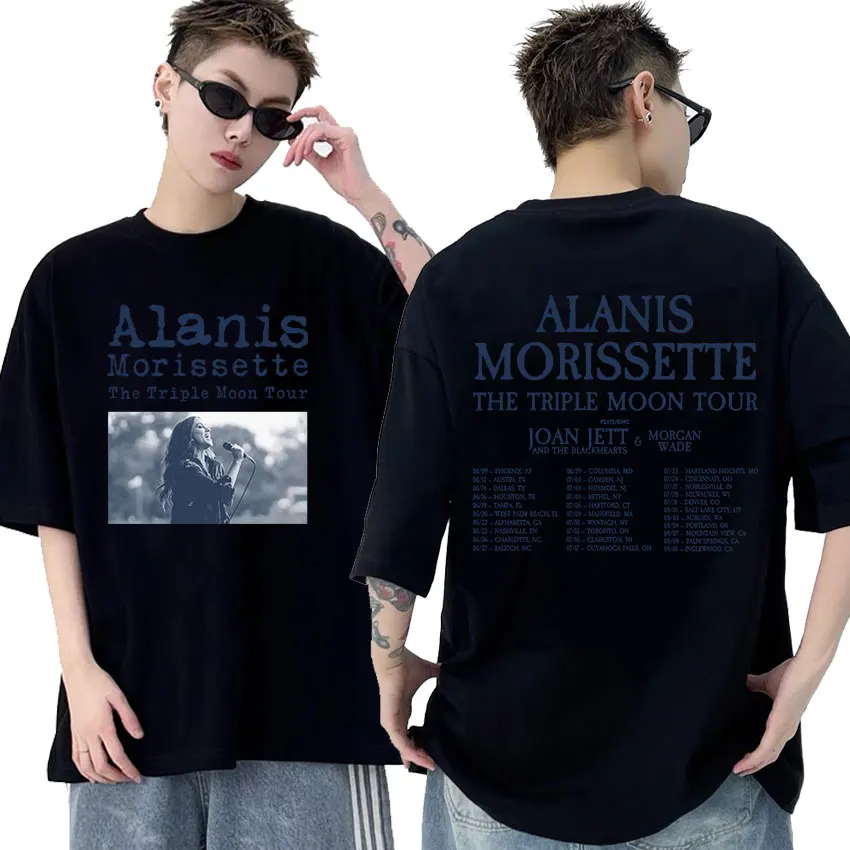 

Футболка Alanis Morissette The Triple Moon Tour, новинка 2024, мужские и женские футболки в стиле ретро, модная футболка в стиле хип-хоп, хлопковые футболки оверсайз